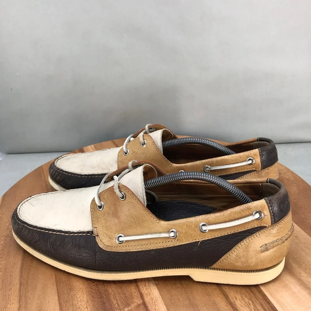 Cole Haan Air Boat Shoes Mens 13 M White Brown Blue Leather Sneakers 2 Eye